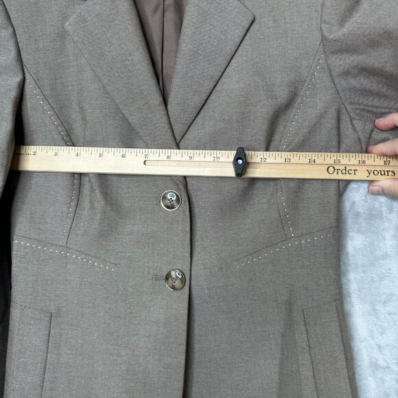 Antonio Melani Blazer Womens 2 Tan Twill Embroidered Stitch Pleated Front Career - Picture 8 of 11